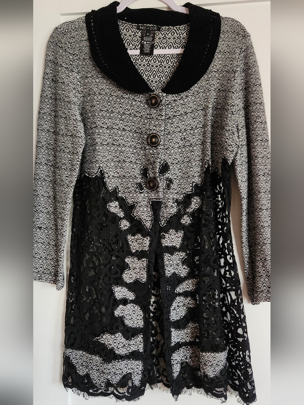 NIC+ZOE Lace Trimmed Knit Cardigan